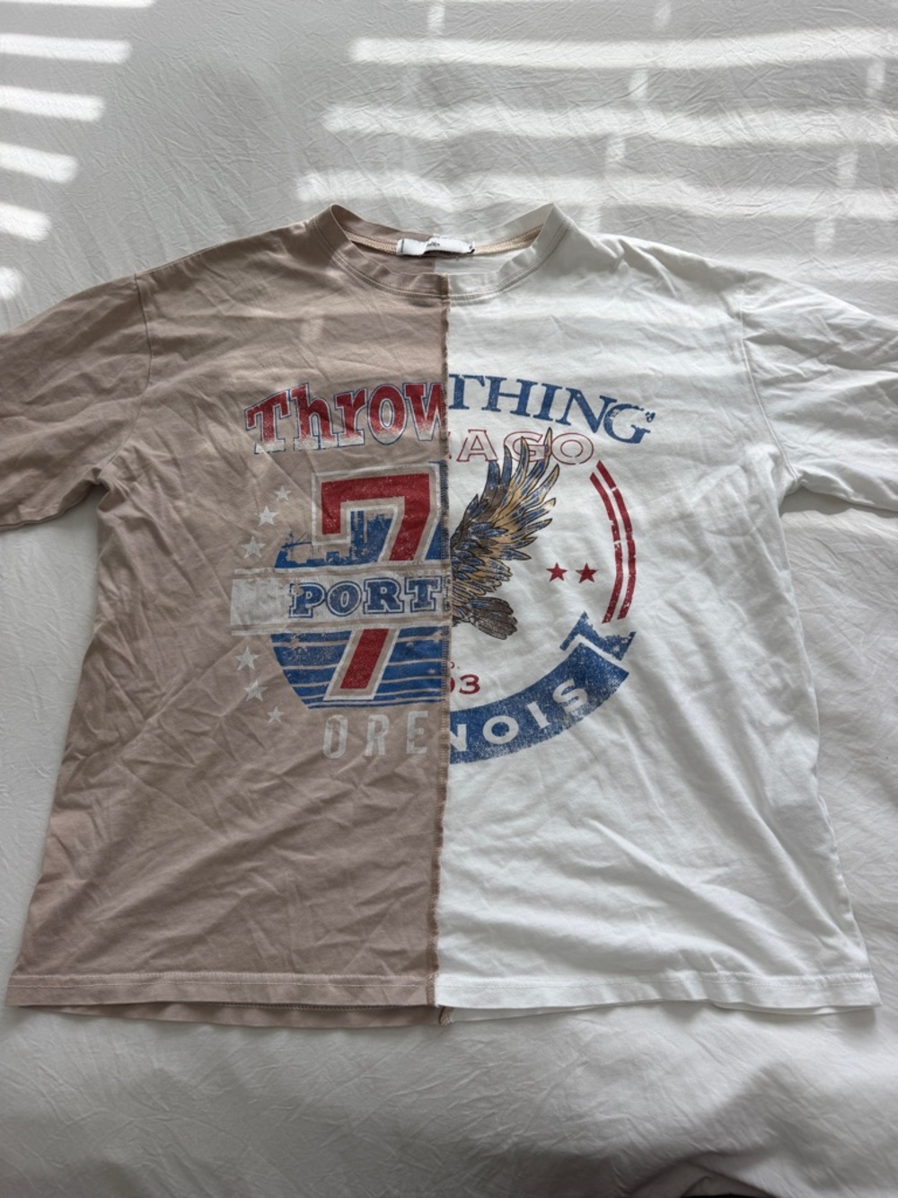 Graphic Two-Tone Tee in Beige and White